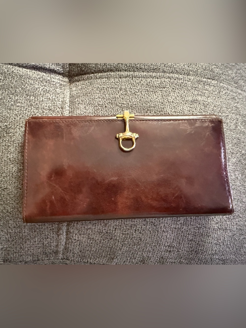 Fantoni Italian Woman’s Brown Leather Clutch Wallet with Gold Hardware